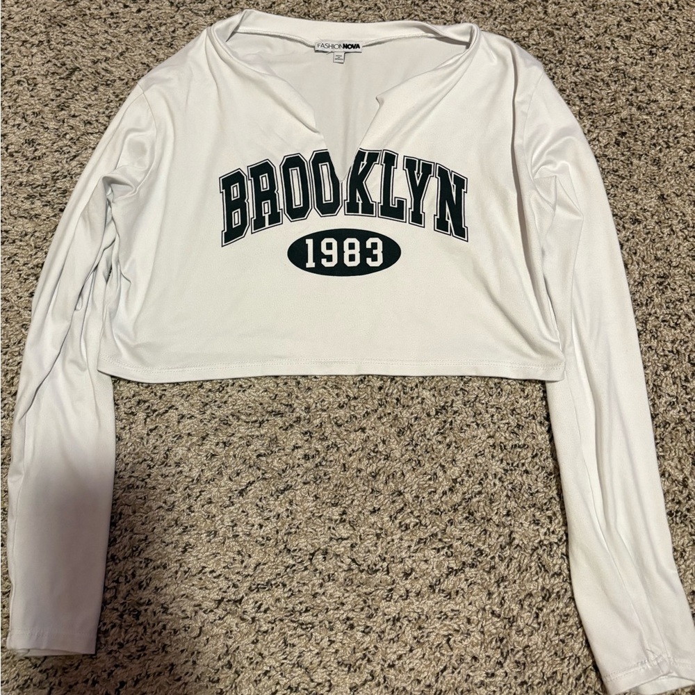 Fashion Nova White Long Sleeve Crop Top